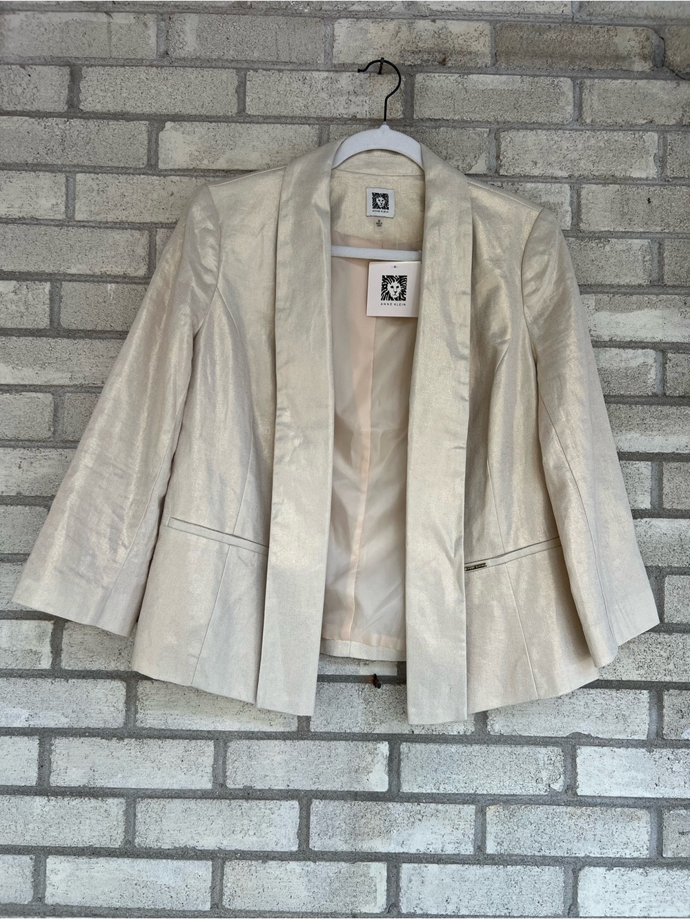 Anne Klein Chalk Gold Linen Blend Open Front Jacket M NWT